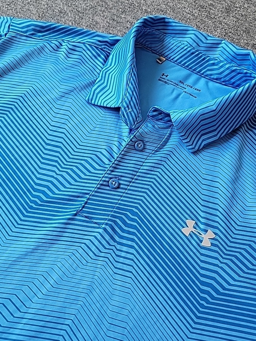 Under Armour Polo‎ Shirt Men's 2XL Blue Stripe Wavy HeatGear Golf Loose Stretch